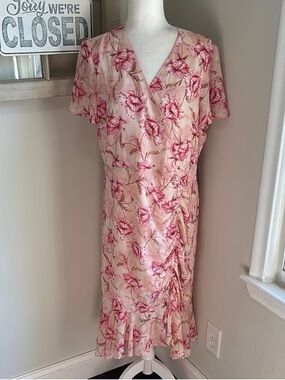Jacqui E Cream Dress with Pink Floral Print